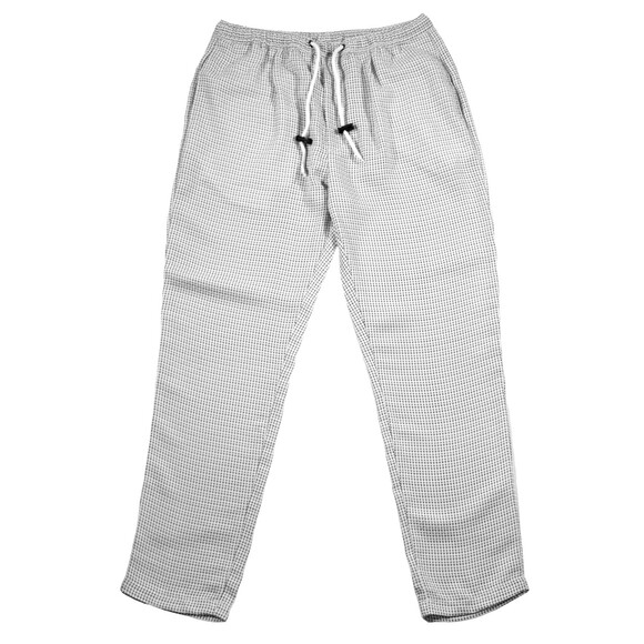Mens Joggers Medium White Black Plaid Loose Fit Drawstring Harem Pants Beachwear - Picture 1 of 6